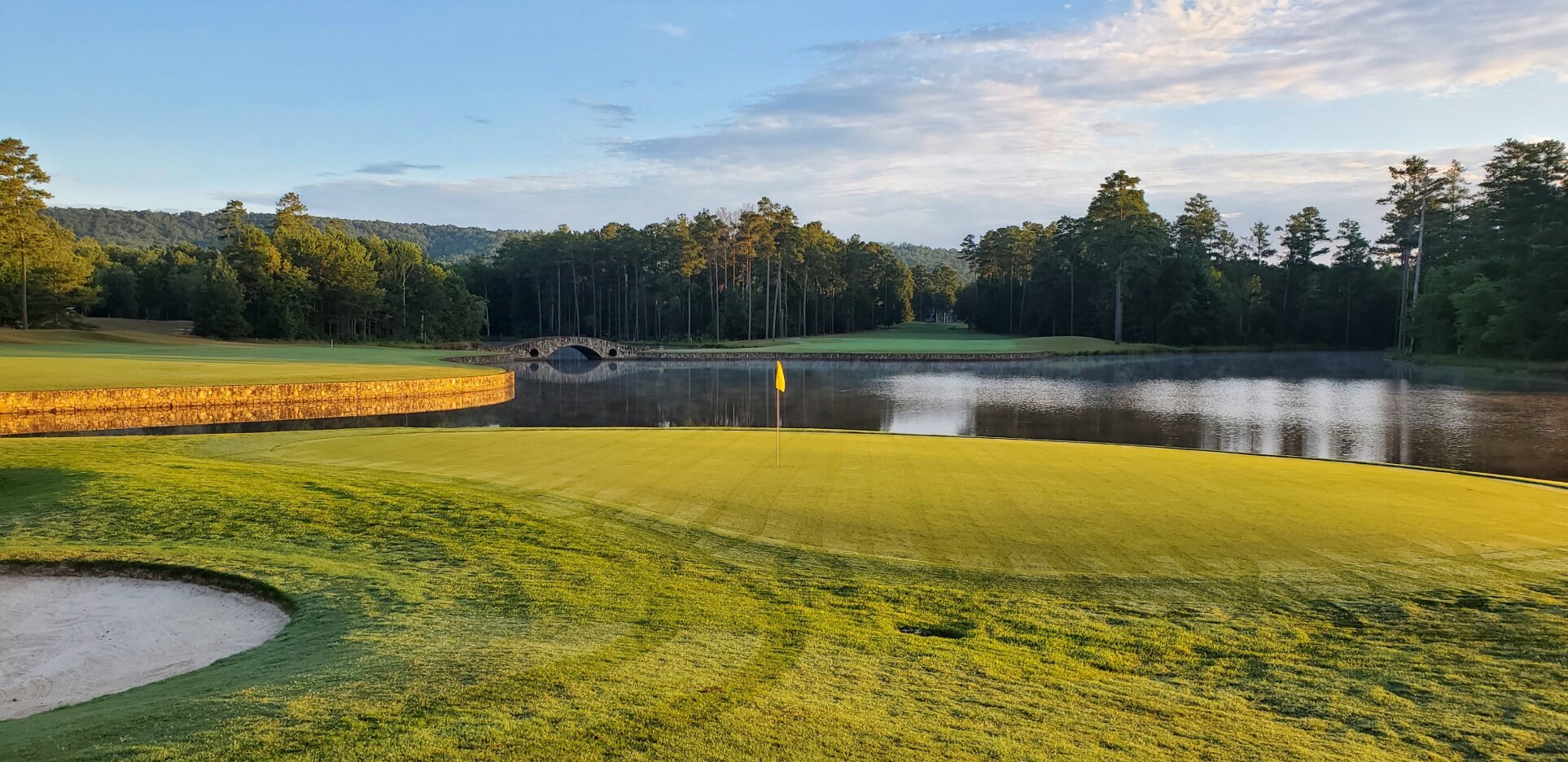 Golf course green with flag